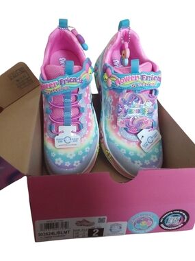 Skechers Girls' Flower Friends Pink Rainbow Light-Up Sneakers